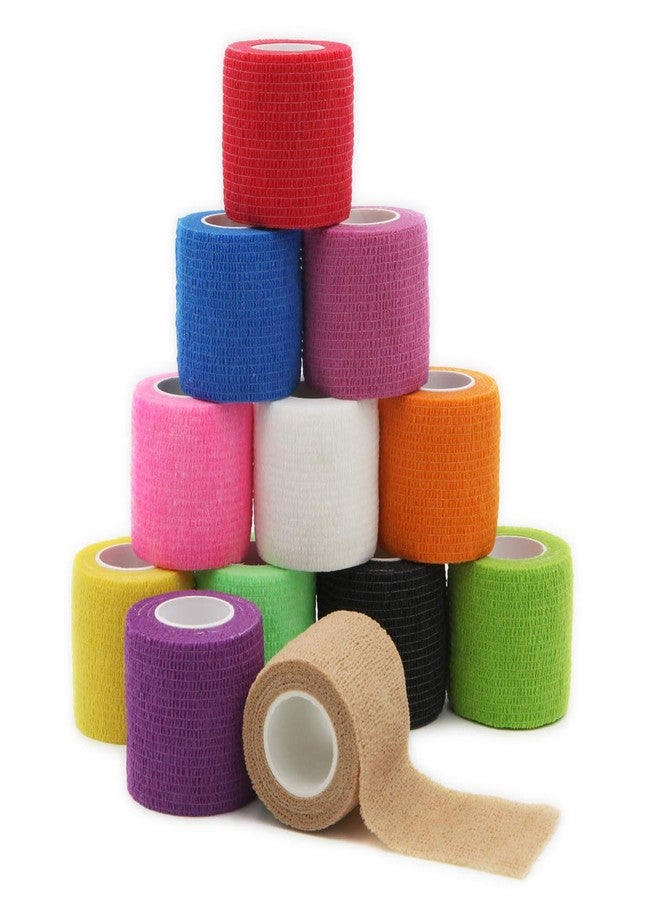 Jonyee First Aid Self Adherent Cohesive Bandages, First Aid Tape Cohesive Wrap Bandage, Colorful Bandages(2 inches x 5 Yards,12 Packs,Colorful) - Image 1